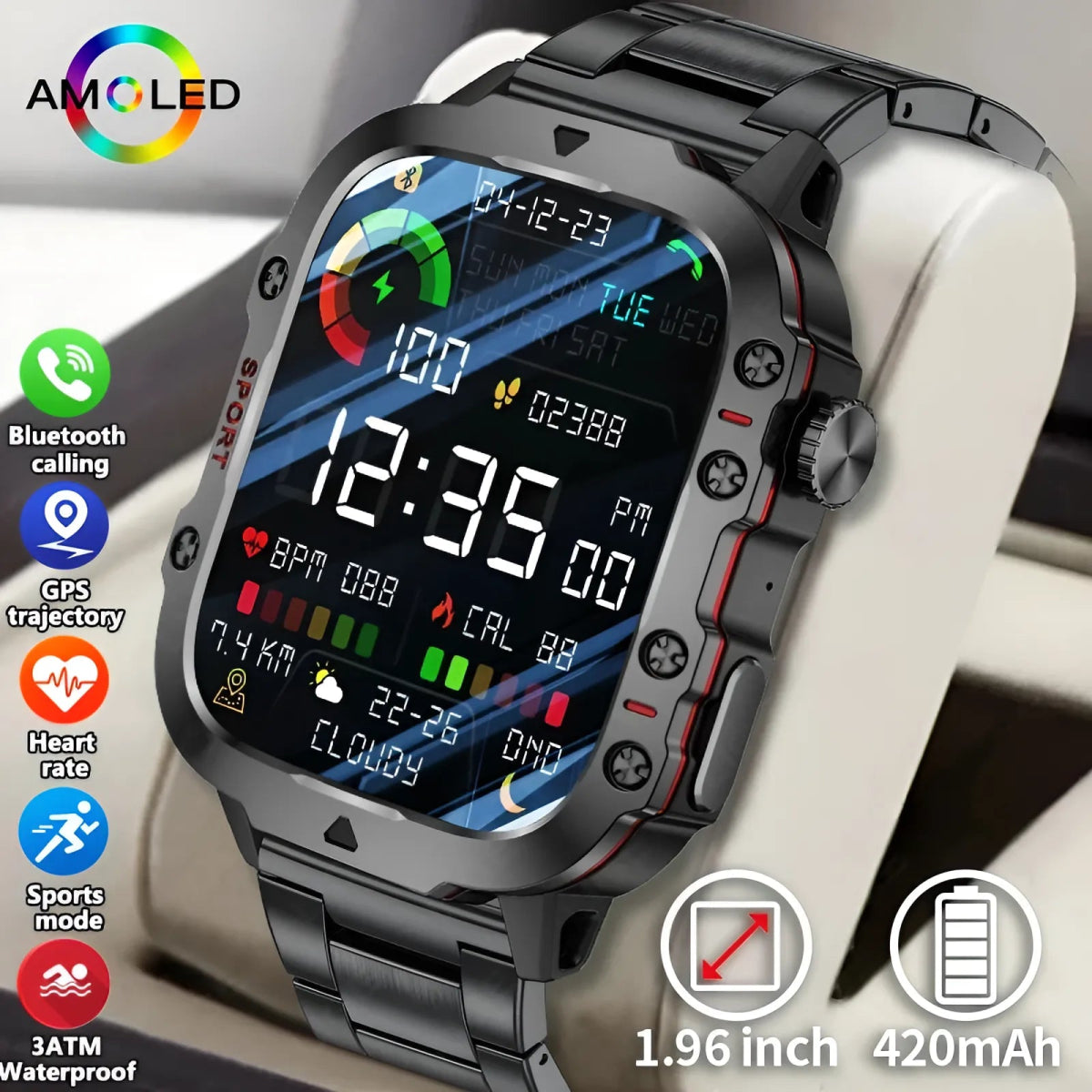Military GPS Smartwatch for Men - IP68 Waterproof - InspiredGrabs.com