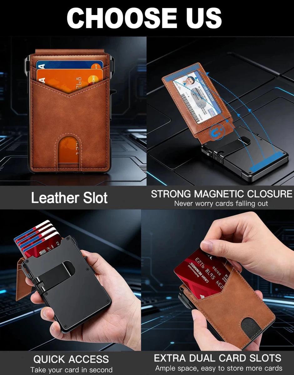 Minimalist RFID Leather Wallet with Pop - Up Card Holder - InspiredGrabs.com
