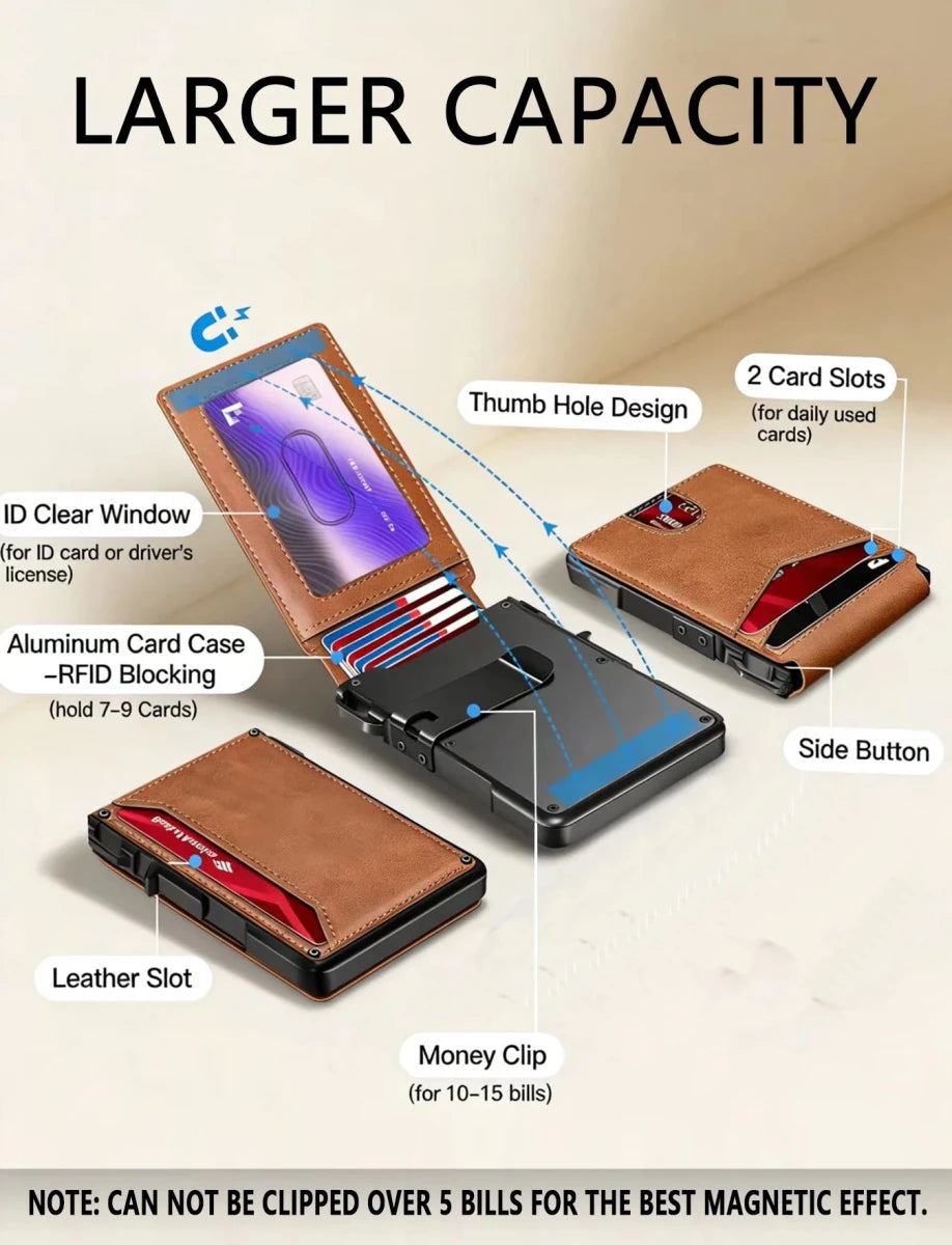 Minimalist RFID Leather Wallet with Pop - Up Card Holder - InspiredGrabs.com
