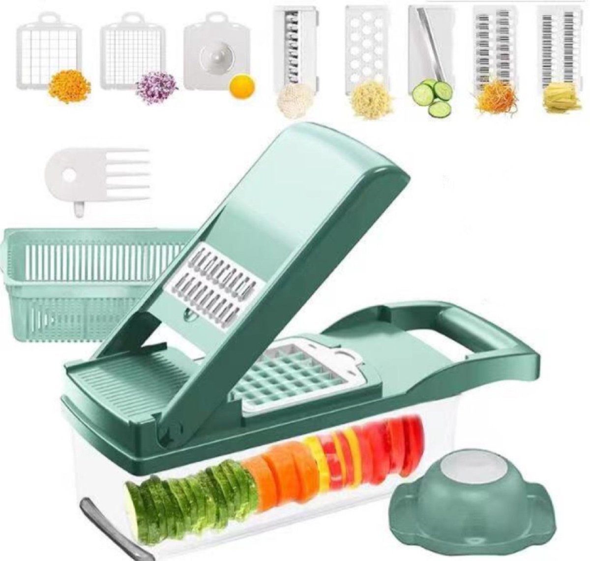 Multi-Function Manual Vegetable Chopper and Slicer - 12-in-1 Kitchen Tool for Chopping, Slicing, and Dicing Onions, Vegetables, and More - InspiredGrabs.com
