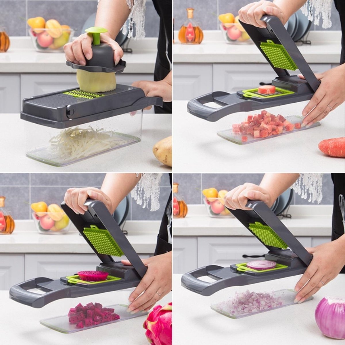 Multi-Function Manual Vegetable Chopper and Slicer - 12-in-1 Kitchen Tool for Chopping, Slicing, and Dicing Onions, Vegetables, and More - InspiredGrabs.com