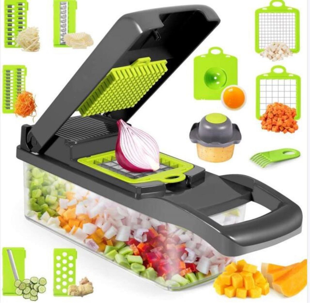 Multi-Function Manual Vegetable Chopper and Slicer - 12-in-1 Kitchen Tool for Chopping, Slicing, and Dicing Onions, Vegetables, and More - InspiredGrabs.com