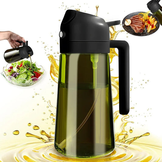 Black oil sprayer and pour dispenser shown in spray and pour use