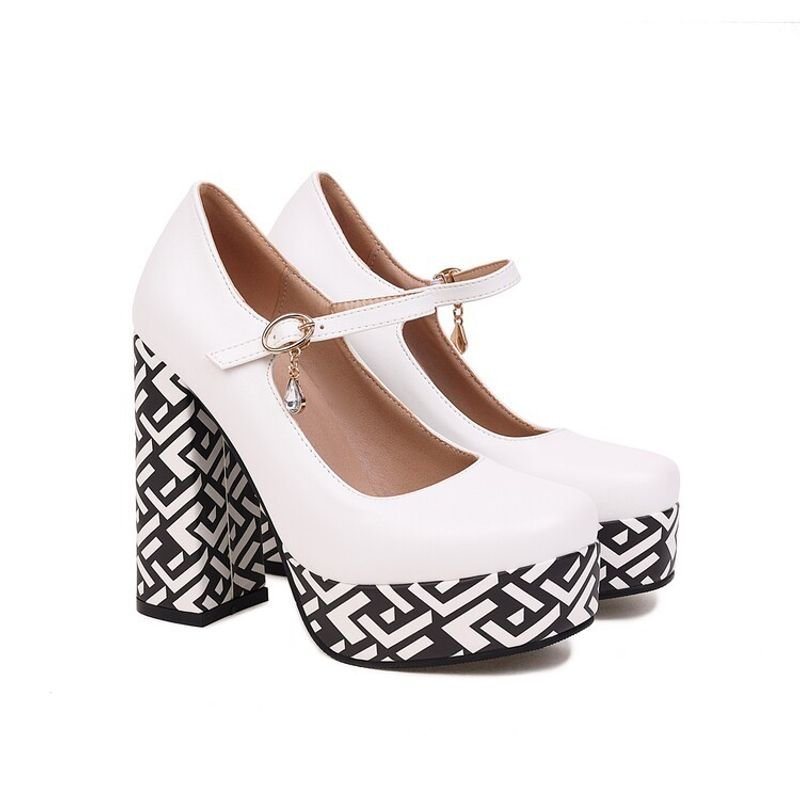 Plaid Waterproof High Heel Mary Jane Shoes - InspiredGrabs.com