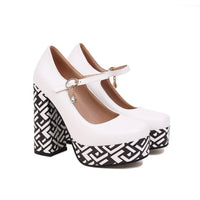 Thumbnail for Plaid Waterproof High Heel Mary Jane Shoes - InspiredGrabs.com