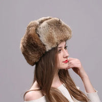 Thumbnail for Rabbit Fur Bomber Hat for Women - Winter Warmth - InspiredGrabs.com