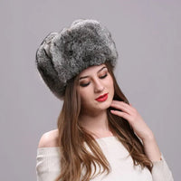 Thumbnail for Rabbit Fur Bomber Hat for Women - Winter Warmth - InspiredGrabs.com