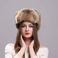 Thumbnail for Rabbit Fur Bomber Hat for Women - Winter Warmth - InspiredGrabs.com