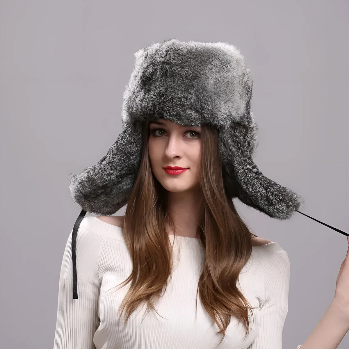 Rabbit Fur Bomber Hat for Women - Winter Warmth - InspiredGrabs.com