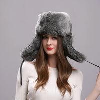 Thumbnail for Rabbit Fur Bomber Hat for Women - Winter Warmth - InspiredGrabs.com