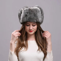 Thumbnail for Rabbit Fur Bomber Hat for Women - Winter Warmth - InspiredGrabs.com