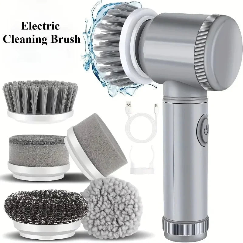 Rechargeable 5-Head Electric Spin Scrubber with LED Display - InspiredGrabs.com