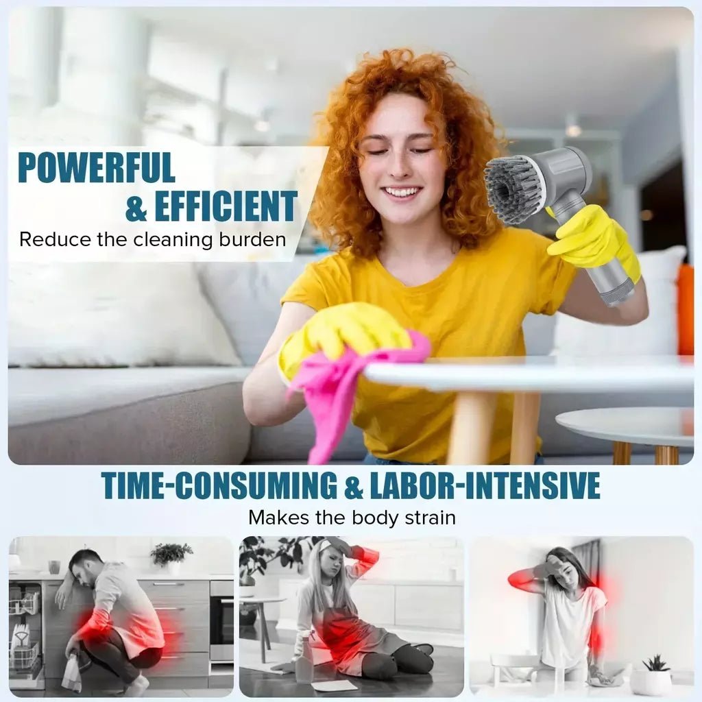 Rechargeable 5-Head Electric Spin Scrubber with LED Display - InspiredGrabs.com