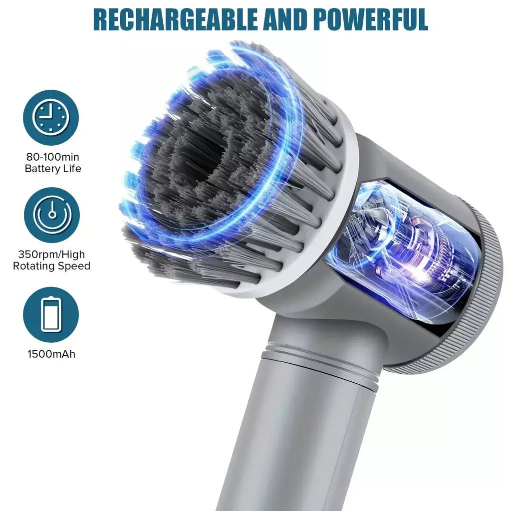 Rechargeable 5-Head Electric Spin Scrubber with LED Display - InspiredGrabs.com