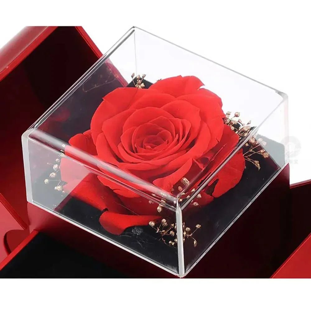 Red Apple Jewelry Box with Eternal Rose Necklace | Perfect Birthday Gift for Girlfriend, Mom, Wife | Wedding, New Year, Valentine's Day Present - InspiredGrabs.com