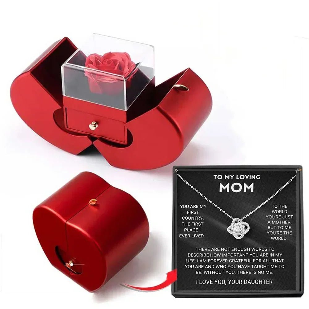 Red Apple Jewelry Box with Eternal Rose Necklace | Perfect Birthday Gift for Girlfriend, Mom, Wife | Wedding, New Year, Valentine's Day Present - InspiredGrabs.com