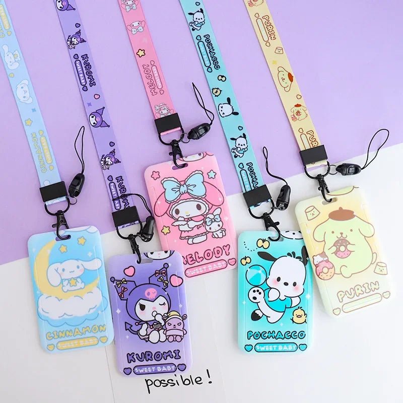 Sanrio anime card holder Hello kitty kuromi Pochacco cartoon protective cover student bus card ID cute lanyard card holder gift - InspiredGrabs.com