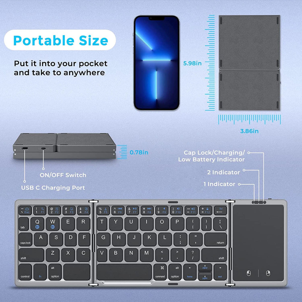 Seenda Foldable Wireless Bluetooth Keyboard with Touchpad - InspiredGrabs.com