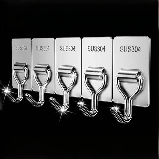 Self-Adhesive 304 Stainless Steel Towel Hooks – 1, 5 or 10 Pack - InspiredGrabs.com