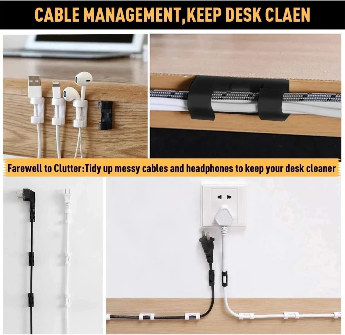 Self-Adhesive Cable Organizer Clips – 5 to 60 Pack - InspiredGrabs.com