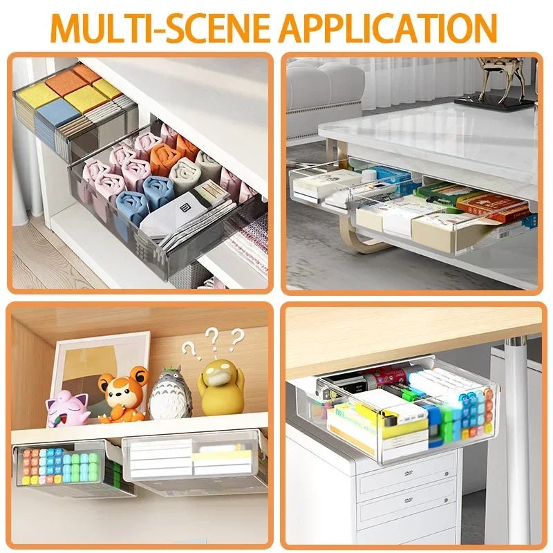 Self-Adhesive Under-Desk Storage Drawer – Clear Medium - InspiredGrabs.com