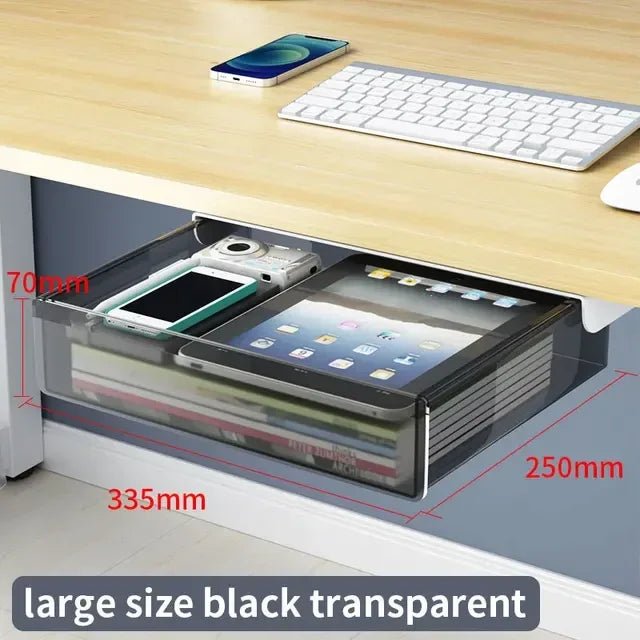 Self-Adhesive Under-Desk Storage Drawer – Clear Medium - InspiredGrabs.com