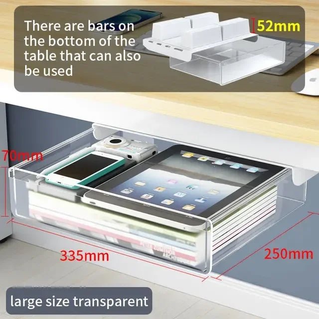 Self-Adhesive Under-Desk Storage Drawer – Clear Medium - InspiredGrabs.com