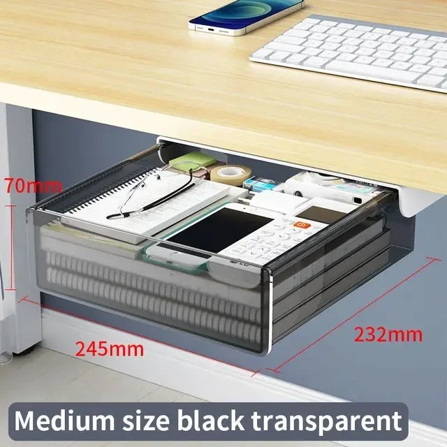 Self-Adhesive Under-Desk Storage Drawer – Clear Medium - InspiredGrabs.com