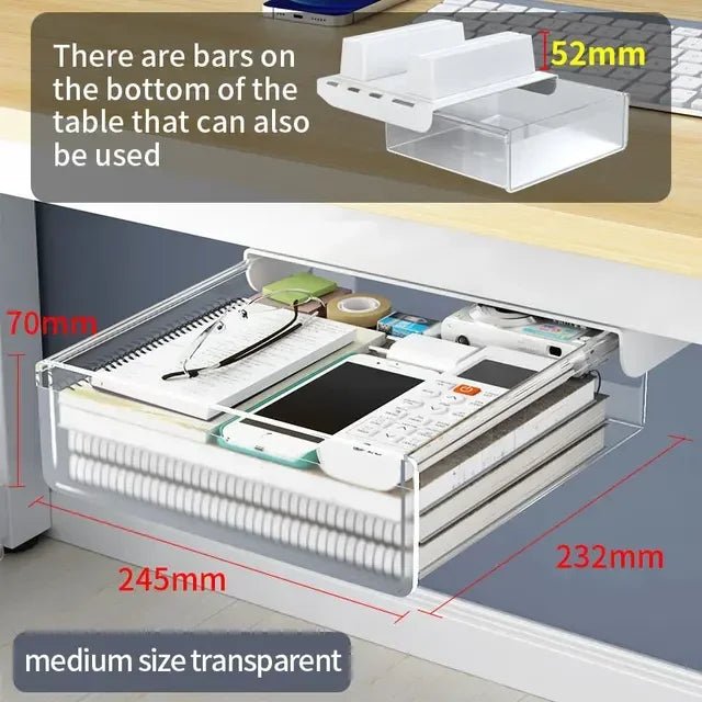 Self-Adhesive Under-Desk Storage Drawer – Clear Medium - InspiredGrabs.com