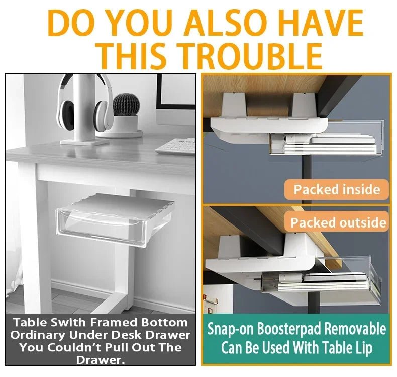 Self-Adhesive Under-Desk Storage Drawer – Clear Medium - InspiredGrabs.com