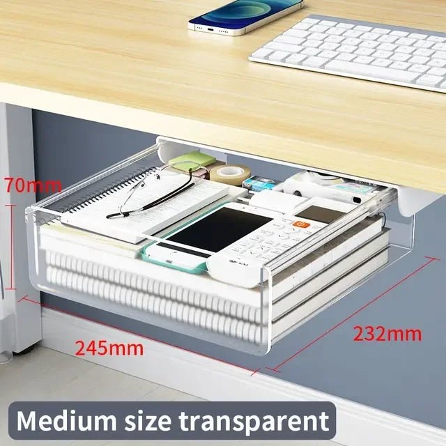 Self-Adhesive Under-Desk Storage Drawer – Clear Medium - InspiredGrabs.com