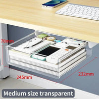 Thumbnail for Self-Adhesive Under-Desk Storage Drawer – Clear Medium - InspiredGrabs.com