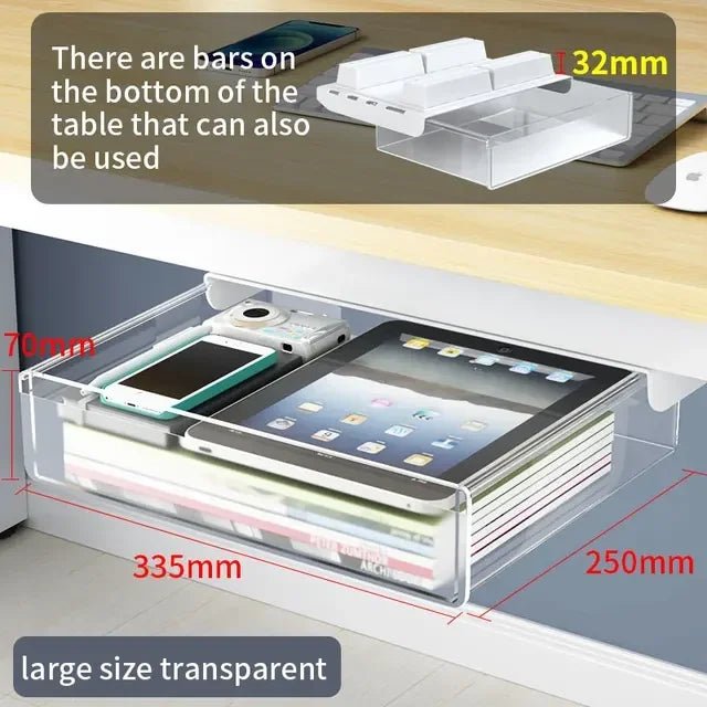 Self-Adhesive Under-Desk Storage Drawer – Clear Medium - InspiredGrabs.com