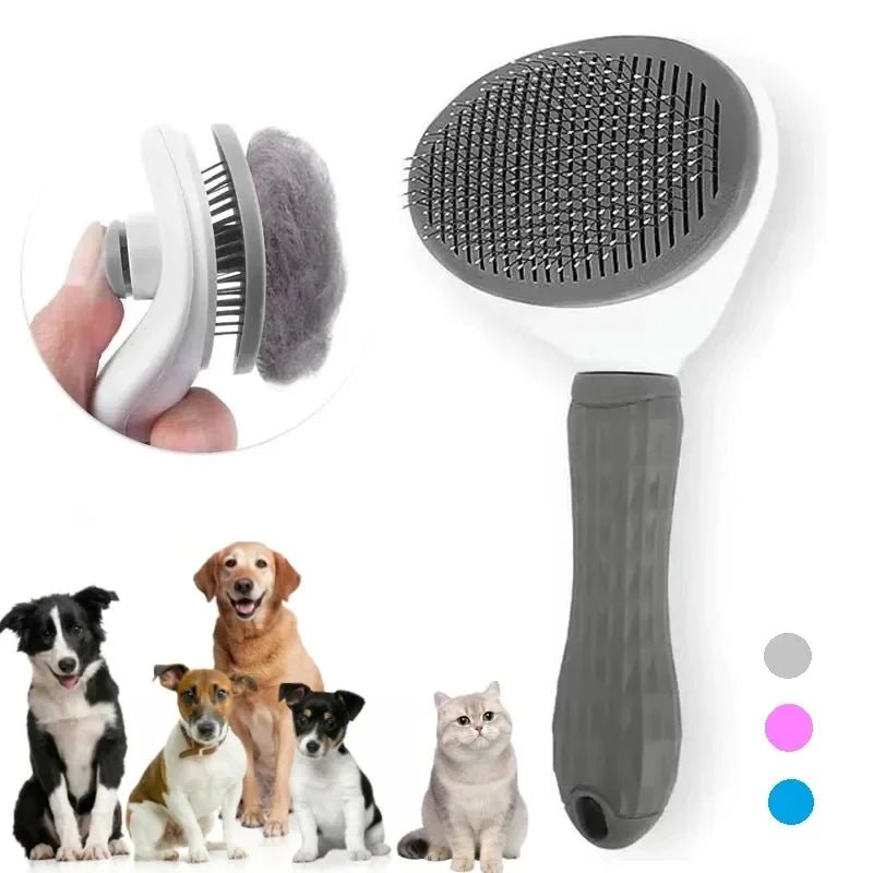 Self-Cleaning Pet Slicker Brush – Gray - InspiredGrabs.com