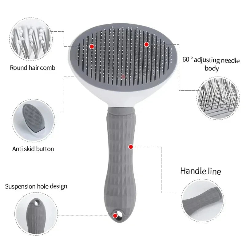 Self-Cleaning Pet Slicker Brush – Gray - InspiredGrabs.com