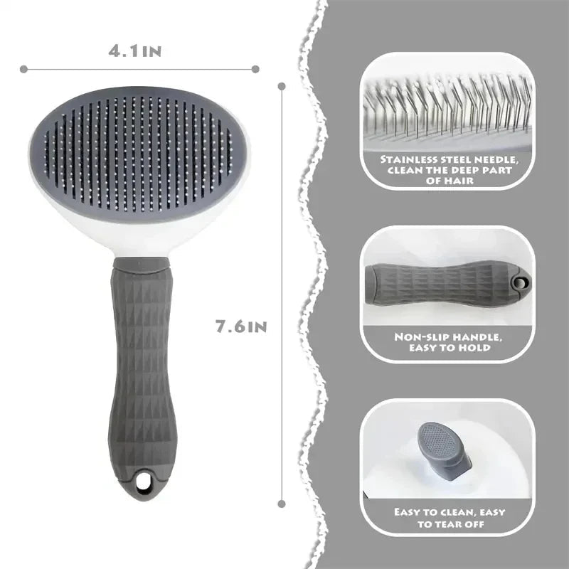 Self-Cleaning Pet Slicker Brush – Gray - InspiredGrabs.com