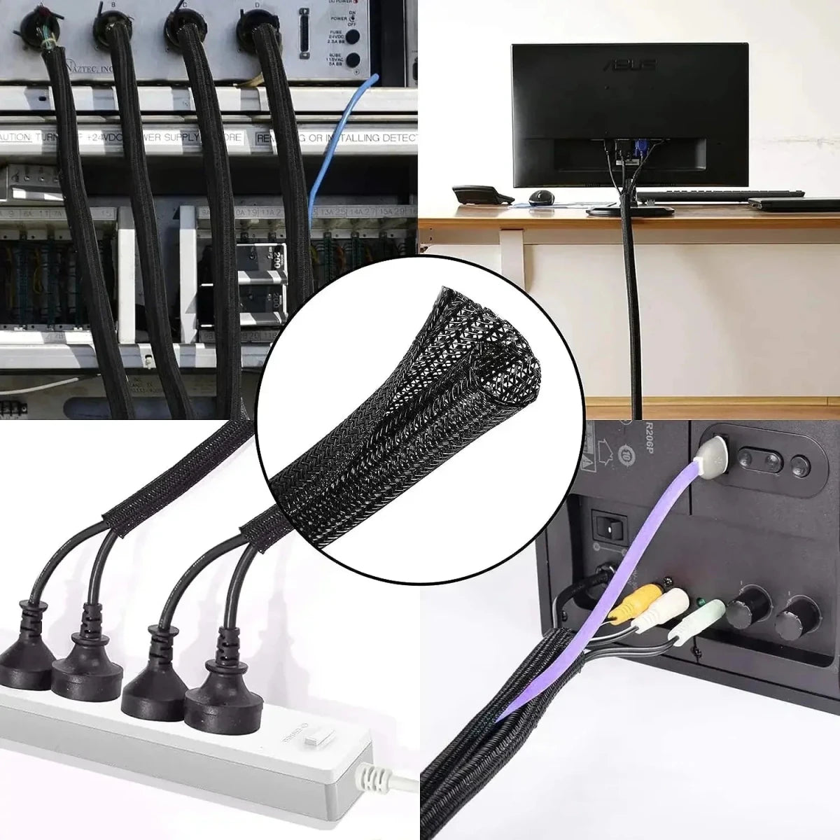 Self-Closing Braided Cable Sleeve – Black, 3 m - InspiredGrabs.com