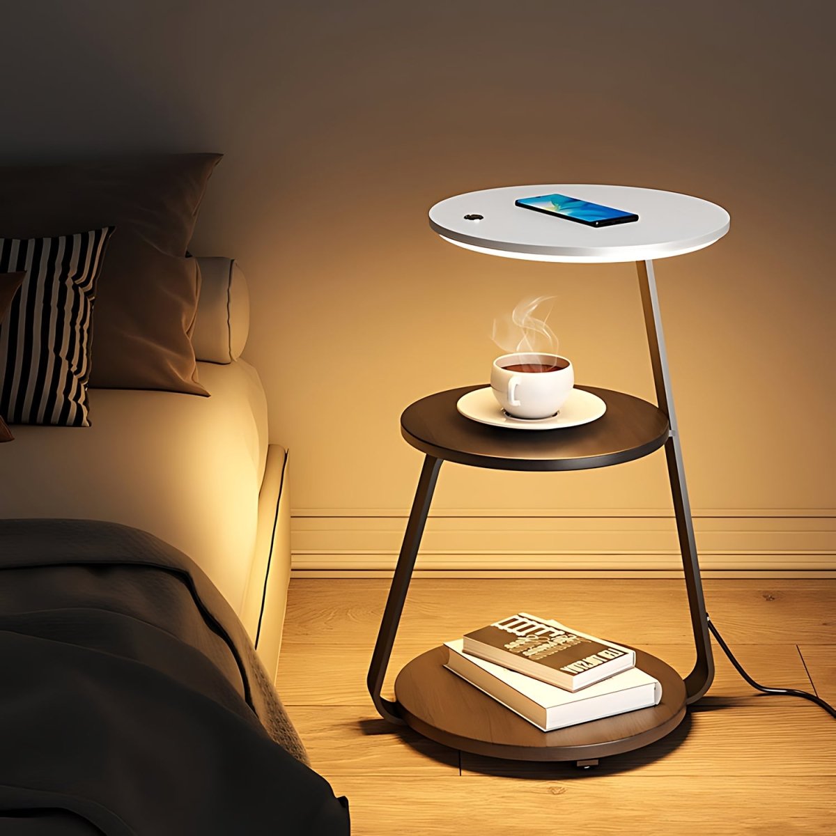 Smart Nightstand with Wireless Charger & Lamp - InspiredGrabs.com