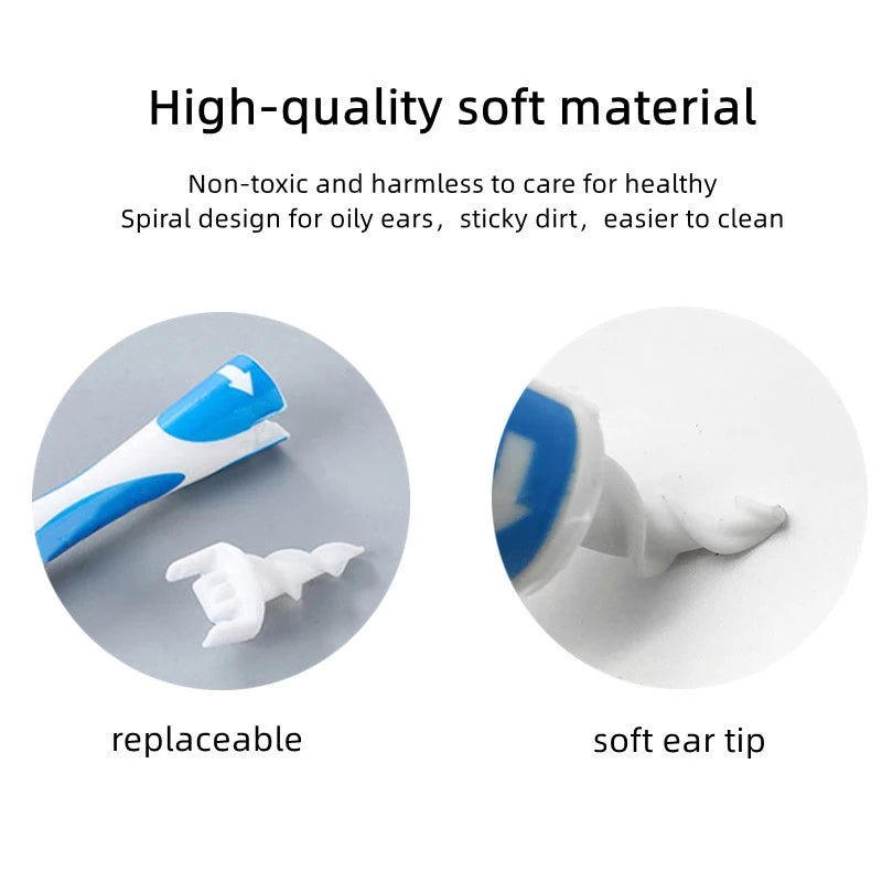 Soft Silicone Ear Wax Removal Tool | Spiral Ear Cleaner with 16 Replacement Heads | Gentle Ear Care Solution - InspiredGrabs.com