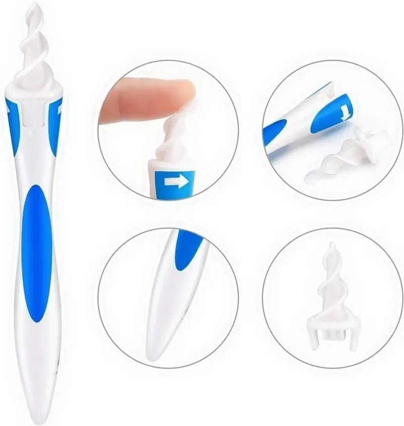 Soft Silicone Ear Wax Removal Tool | Spiral Ear Cleaner with 16 Replacement Heads | Gentle Ear Care Solution - InspiredGrabs.com