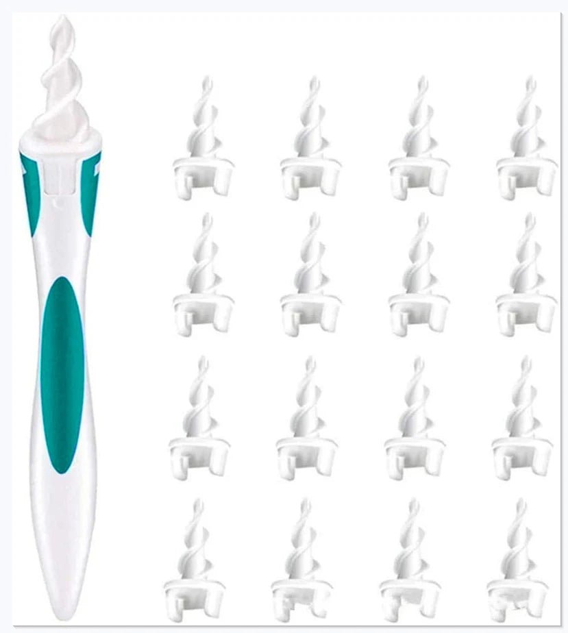 Soft Silicone Ear Wax Removal Tool | Spiral Ear Cleaner with 16 Replacement Heads | Gentle Ear Care Solution - InspiredGrabs.com