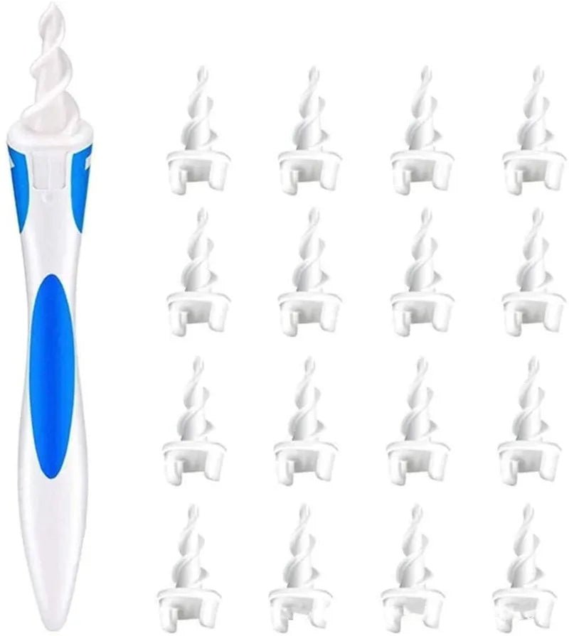 Soft Silicone Ear Wax Removal Tool | Spiral Ear Cleaner with 16 Replacement Heads | Gentle Ear Care Solution - InspiredGrabs.com