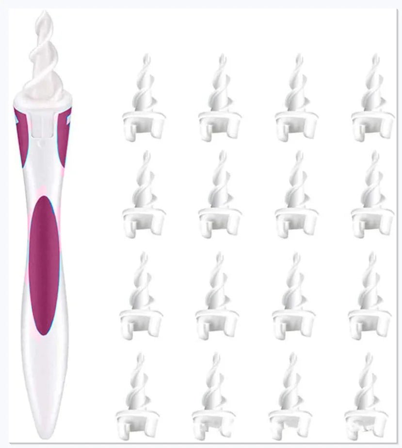 Soft Silicone Ear Wax Removal Tool | Spiral Ear Cleaner with 16 Replacement Heads | Gentle Ear Care Solution - InspiredGrabs.com