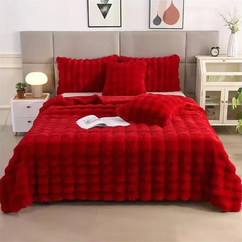 Soft Toscana Rabbit Fur Blanket – Double - Sided Bubble Fleece - InspiredGrabs.com