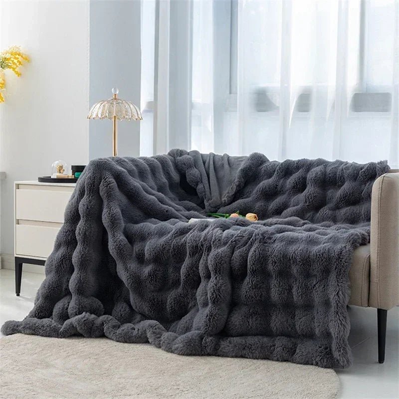 Soft Toscana Rabbit Fur Blanket – Double - Sided Bubble Fleece - InspiredGrabs.com