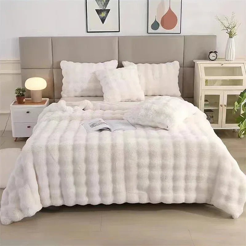 Soft Toscana Rabbit Fur Blanket – Double - Sided Bubble Fleece - InspiredGrabs.com