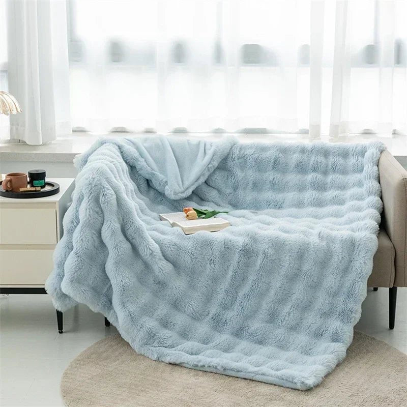 Soft Toscana Rabbit Fur Blanket – Double - Sided Bubble Fleece - InspiredGrabs.com