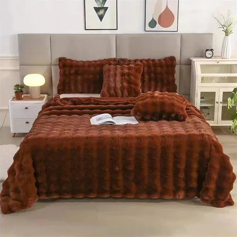 Soft Toscana Rabbit Fur Blanket – Double - Sided Bubble Fleece - InspiredGrabs.com