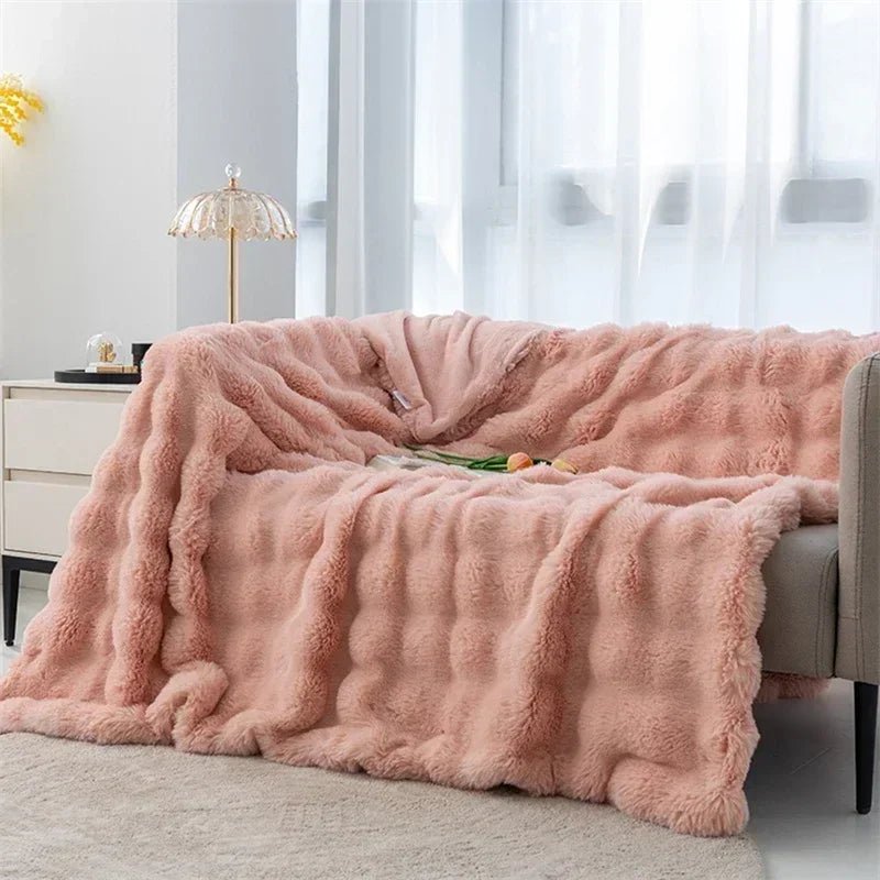 Soft Toscana Rabbit Fur Blanket – Double - Sided Bubble Fleece - InspiredGrabs.com
