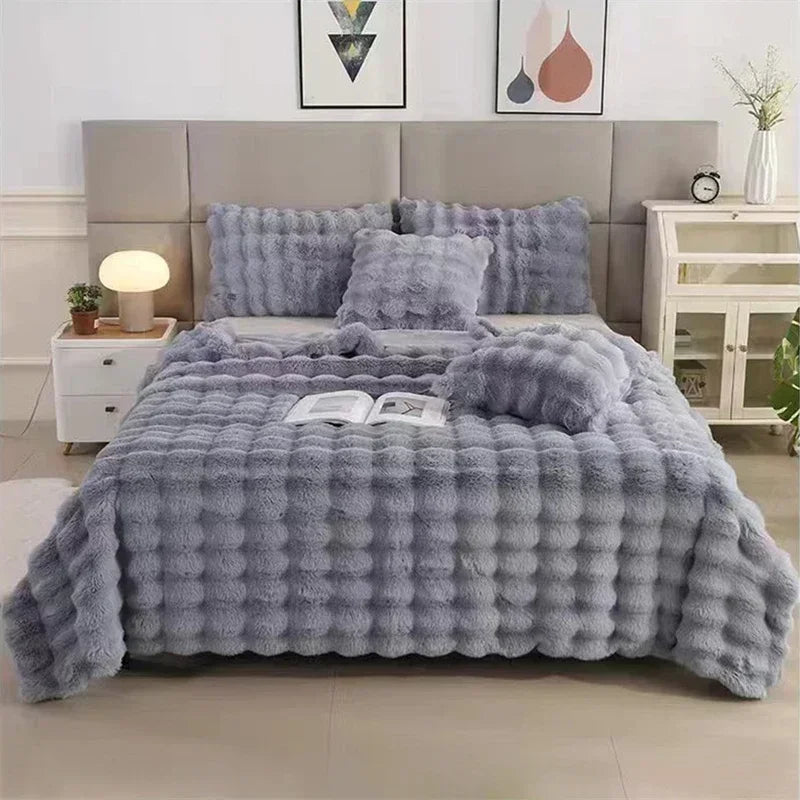 Soft Toscana Rabbit Fur Blanket – Double - Sided Bubble Fleece - InspiredGrabs.com